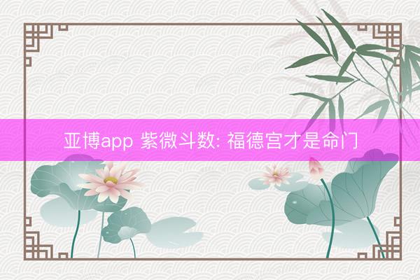 亚博app 紫微斗数: 福德宫才是命门