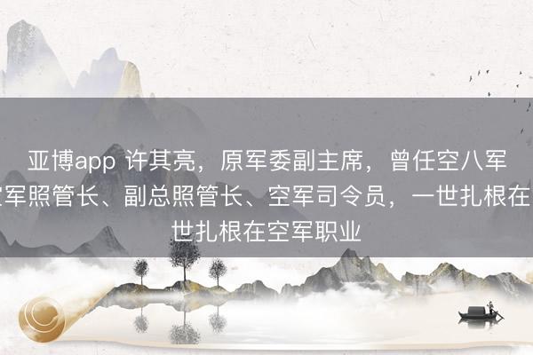 亚博app 许其亮，原军委副主席，曾任空八军军长、空军照管长、副总照管长、空军司令员，一世扎根在空军职业