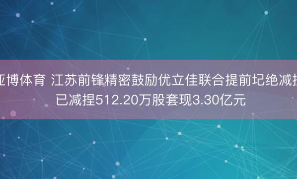 亚博体育 江苏前锋精密鼓励优立佳联合提前圮绝减捏 已减捏512.20万股套现3.30亿元