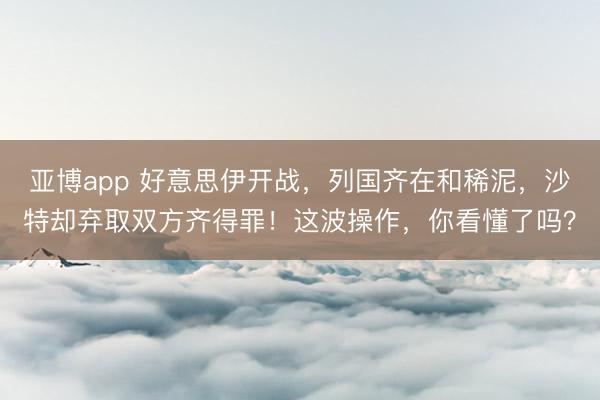 亚博app 好意思伊开战,列国齐在和稀泥,沙特却弃取双方齐得罪!这波操作,你看懂了吗?